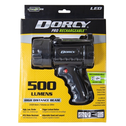Dorcy 41-1031 Rechargeable Spotlight, LED Lamp, 500 Lumens Lumens, Black Fixture