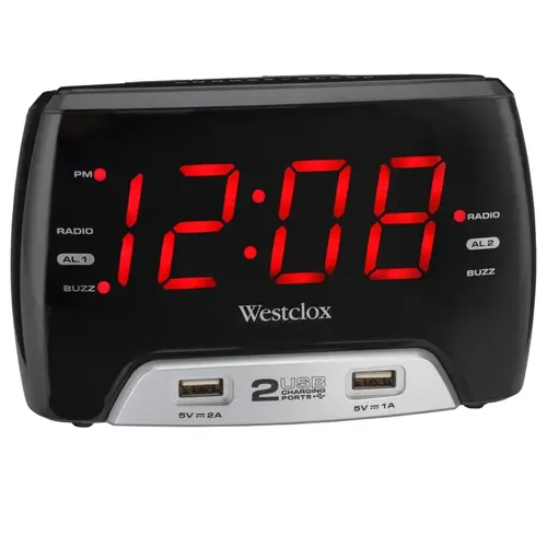 Westclox 80227WM Clock Radio, LED Display, Snooze, 20 -Station Black