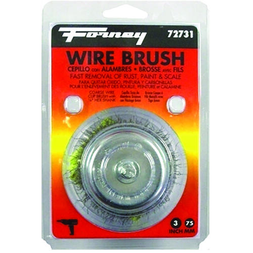 Forney 72731 Wire Cup Brush, 3 in Dia, 0.012 in Dia Bristle, Steel Bristle