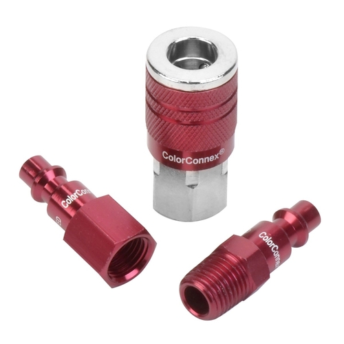 Coupler and Plug Kit, Industrial Interchange, Aluminum/Steel, Red