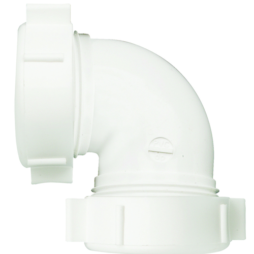 Drain Pipe Elbow, 1-1/2 in, Slip-Joint, Polypropylene, White