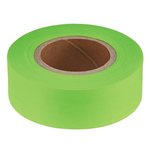 Flagging Tape, 200 ft L, 1 in W, Lime Green, Plastic