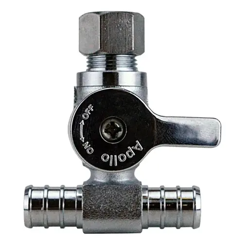 Dishwasher Tee Valve, 1/2 x 3/8 in Connection, Barb x Compression, 200 psi Pressure Chrome