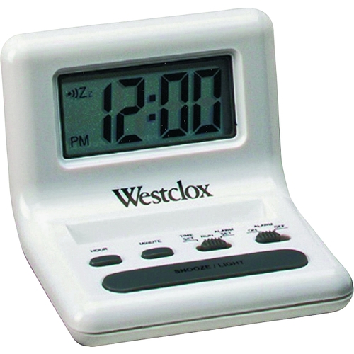 Alarm Clock, AAA Battery, LCD Display, White Case Black