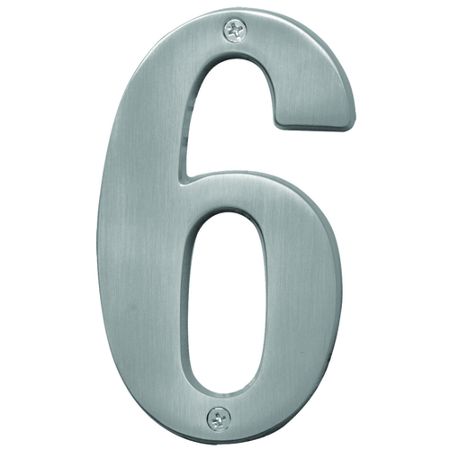 Prestige Series House Number, Character: 6, 5 in H Character, Nickel Character, Solid Brass