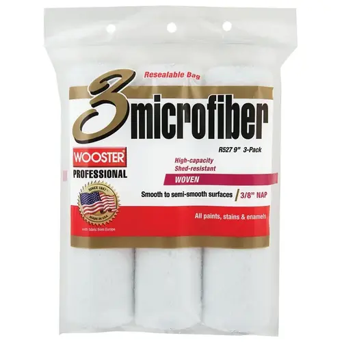 Wooster R527-9 Paint Roller Cover, 3/8 in Thick Nap, 9 in L, Microfiber Cover White - pack of 3