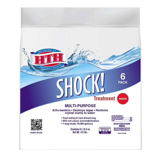 HTH 52030 52015 Pool Shock, 13.3 oz Bag, Granular, Chlorine, White - pack of 6