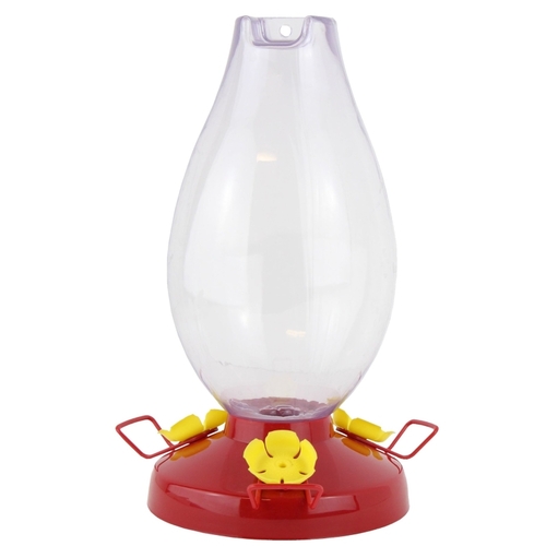 Bird Feeder, Rounded Vase, 33 oz, Nectar, 3-Port/Perch, Plastic, 11.8 in H, Hanging Mounting