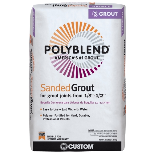 CUSTOM BUILDING PRODUCTS, INC. PBG11525 Polyblend Sanded Grout, Powder, Characteristic, Platinum, 25 lb Bag