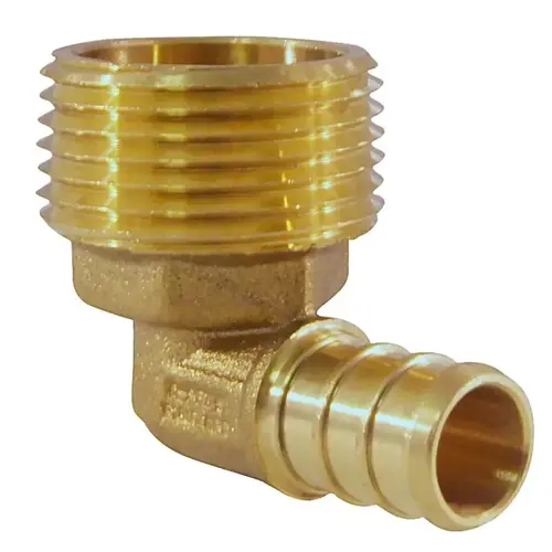 Pipe Elbow, 1/2 x 3/4 in, Barb x MNPT, 90 deg Angle, Brass, 200 psi Pressure