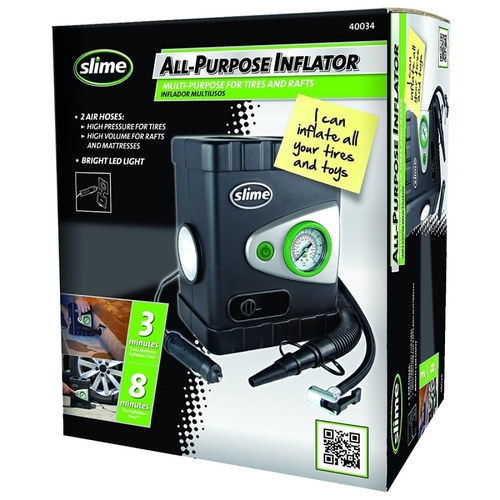 Deluxe All Purpose Tire Inflator, 12 V, 0 to 100 psi Pressure, Dial Gauge