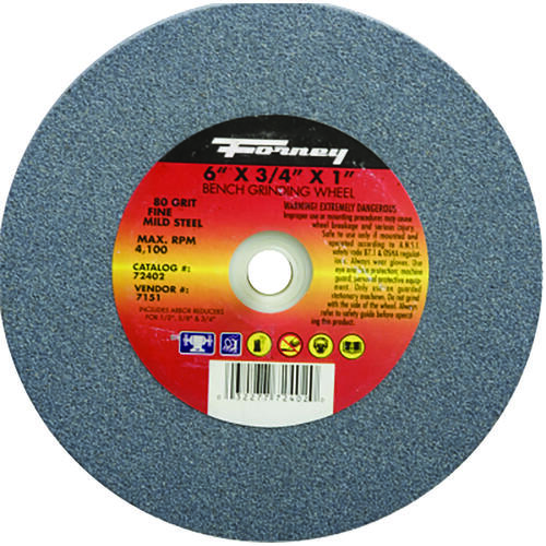 Forney 72402 Bench Grinding Wheel, 6 in Dia, 1 in Arbor, 80 Grit, Fine