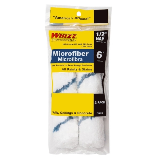 Whizz 76013 Mini Roller Cover, 1/2 in Thick Nap, 6 in L, Microfiber Cover - pack of 2