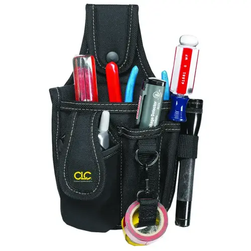 Tool Works Series Tool and Cell Phone Holder, 4-Pocket, Polyester, Black, 6 in W, 9-3/4 in H, 2 in D