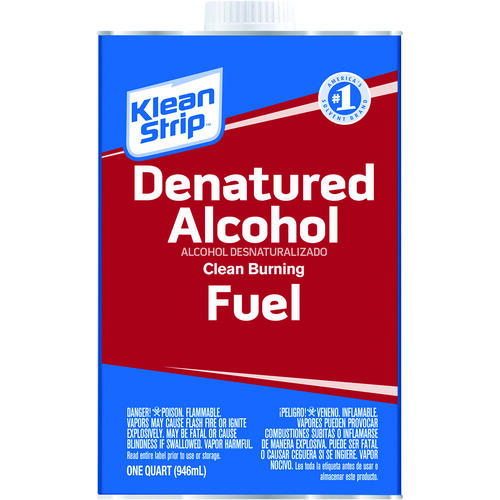 Klean Strip QSL26 Denatured Alcohol Fuel, Liquid, Alcohol, Water White, 1 qt, Can