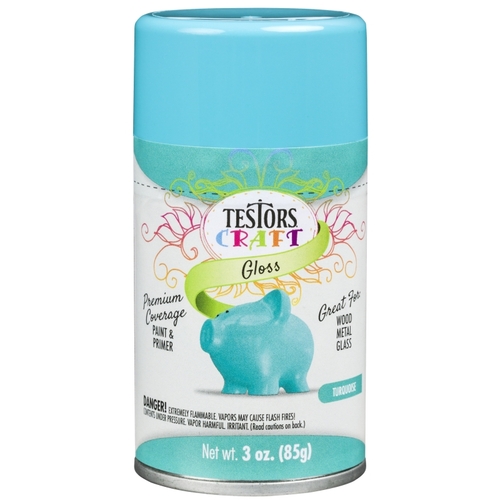 Craft Paint, Gloss, Turquoise, 3 oz, Aerosol Can