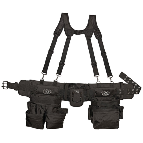 Tool Rig with Suspenders, Poly Fabric, Black, 30-Pocket