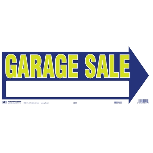 Neon Directional Sign, GARAGE SALE (Arrow), Yellow Legend, Blue Background, Corrugated Plastic