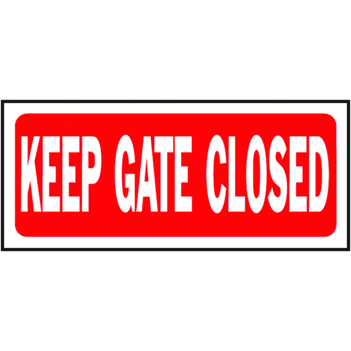Hy-Ko 23008 Fence Sign, Rectangular, KEEP GATE CLOSED, White Legend, Red Background, Plastic