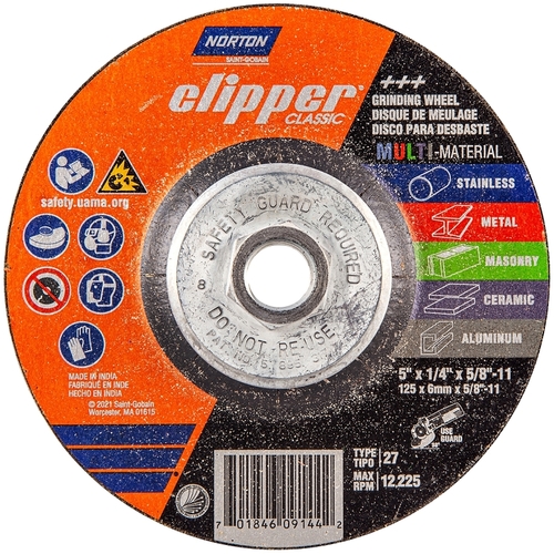 Norton 70184609144 Clipper Classic AC AO/SC Series Grinding Wheel, 5 in Dia, 1/4 in Thick, 5/8-11 Arbor