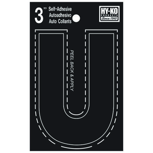 30400 Series Die-Cut Letter, Character: U, 3 in H Character, Black Character, Vinyl