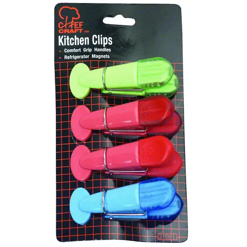 Magnetic Memo Clip Set, 3-1/2 in W, Blue/Green/Purple/Red