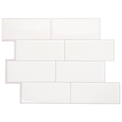 Smart Tiles SM1100G-04-QG Mosaik Series Wall Tile, 8.38 in L Tile, 11.56 in W Tile, Straight Edge, Resin, White, Glossy - pack of 4