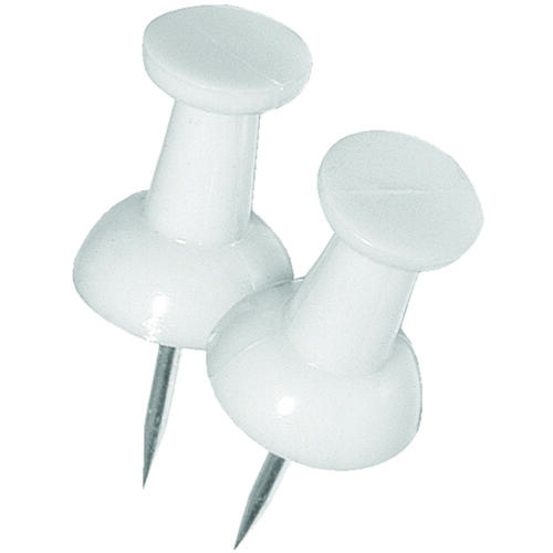 Push Pin, 5 in L, Plastic, White - pack of 96