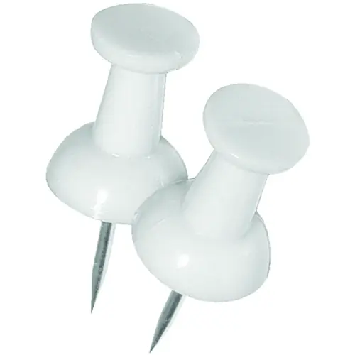 Push Pin, 5 in L, Plastic, White - pack of 16