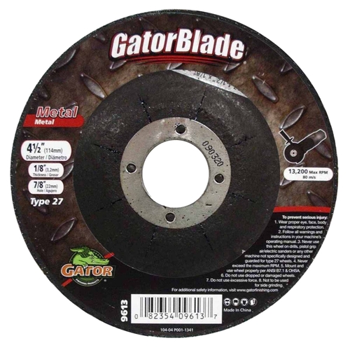 GATOR 9613 Grinding Wheel, 4-1/2 in Dia, 1/8 in Thick, 7/8 in Arbor, A24R Grit