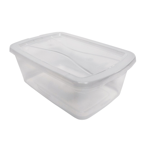 Stackable Storage Tote, Plastic, Clear, 13-3/8 in L, 8-3/8 in W, 4-3/4 in H