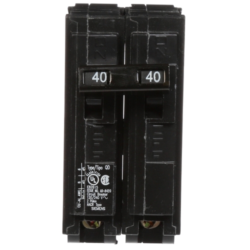 Circuit Breaker, Low Voltage, QD, 40 A, 2 -Pole, 120/240 VAC, Plug Mounting Black