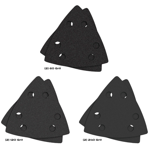 ONE FIT Oscillating Multi-Tool Triangle Sandpaper Variety Pack, 60, 120, 240 Grit Black - pack of 6