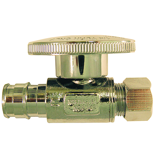 Straight Stop Valve, 1/2 x 3/8 in Connection, PEX x Compression, 200 psi Pressure, Brass Body