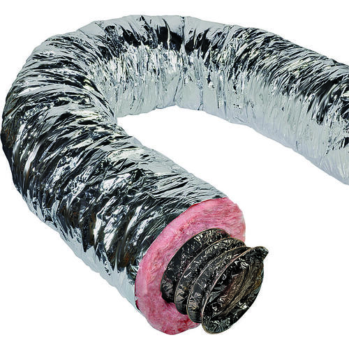 Insulated Flexible Duct, 12 in, 25 ft L, Fiberglass, Silver