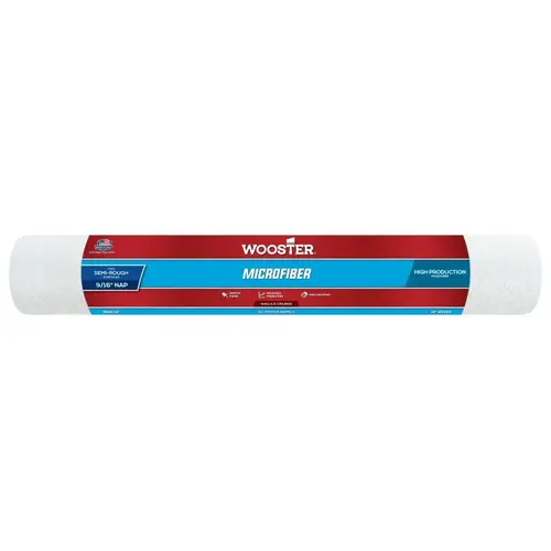 Paint Roller Cover, 9/16 in Thick Nap, 18 in L, Microfiber Cover White