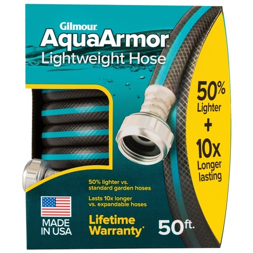 AquaArmor Lightweight Garden Hose, 50 ft L, Plastic Black