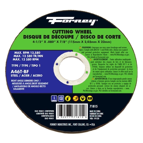 Cut-Off Wheel, 6 in Dia, 0.08 in Thick, 7/8 in Arbor, 50 Grit, Coarse, Aluminum Oxide Abrasive