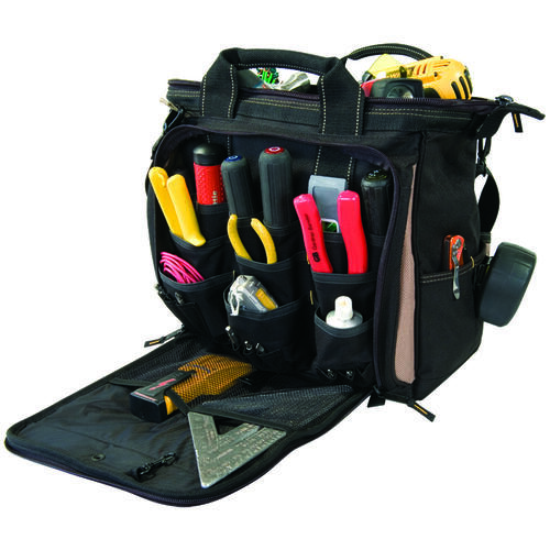 CLC 1537 Tool Works Series Multi-Compartment Tool Carrier, 7 in W, 13 in D, 13 in H, 33-Pocket, Polyester, Black/Brown