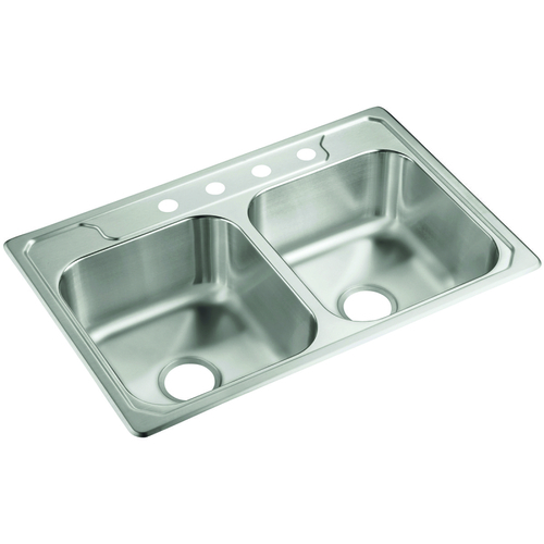 Middleton Series Kitchen Sink, 4-Faucet Hole, 22 in OAW, 8 in OAD, 33 in OAH, Stainless Steel Satin