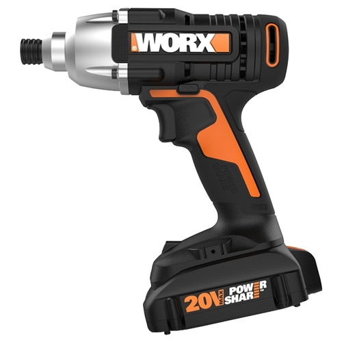 Worx WX291L Impact Driver, Battery Included, 20 V, 1/4 in Drive, Hex Drive, 3300 bpm IPM, 2600 rpm Speed