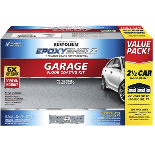 EPOXYSHIELD Garage Floor Coating Kit, High-Gloss, Gray, 2 gal