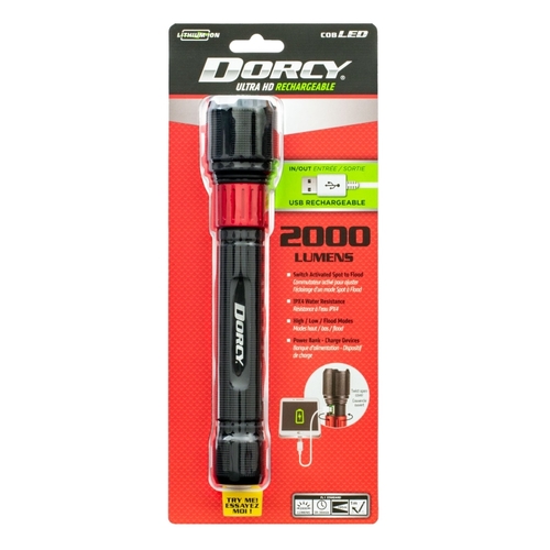 Dorcy 41-4328 Ultra Series Rechargeable Flashlight with Powerbank, 4000 mAh, Lithium-Ion Battery, LED Lamp, Black