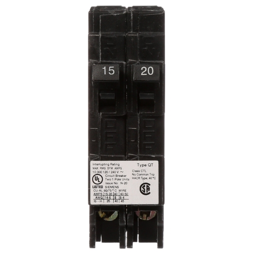 Circuit Breaker, Type QT, 15 to 20 A, 1 -Pole, 120 V, Plug Mounting