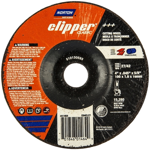 Norton 70184601464 Clipper Classic A AO Series Cut-off Wheel, 4 in Dia, 0.045 in Thick, 5/8 in Arbor