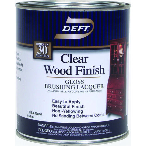 Deft DFT010/04 Brushing Lacquer, Gloss, Liquid, Clear, 1 qt, Can