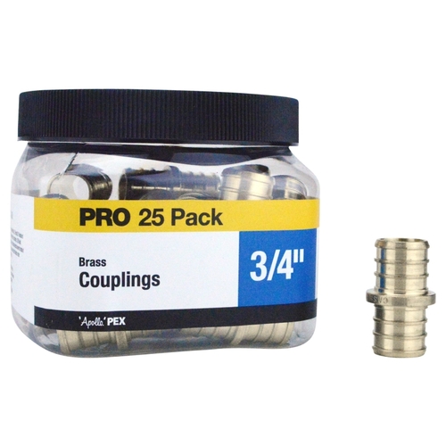 Coupling, 3/4 in, Barb, Brass, 200 psi Pressure - pack of 25