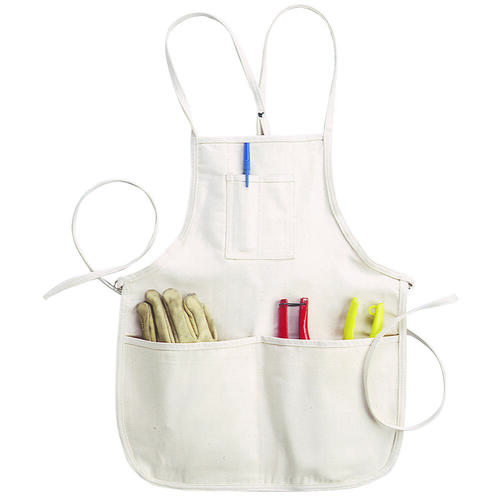 Tool Works Series Bib Apron, 29 to 46 in Waist, Cotton, White, 4-Pocket