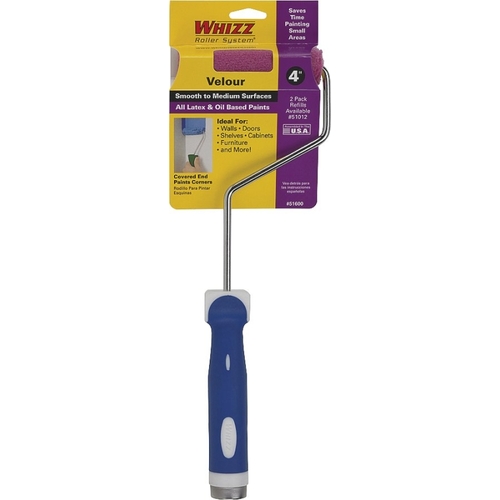 Whizz 51600 Mini Roller, 3/16 in Nap, Velour Cover, Soft Touch Handle, 4 in L Roller