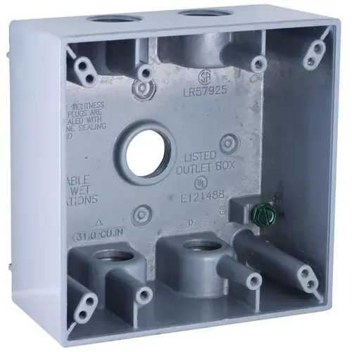 Weatherproof Box, 5 -Outlet, 2 -Gang, Aluminum, Gray, Powder-Coated